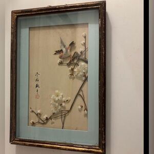 Vintage Rare Chinese Diorama Framed Bird and Blossom 3D Art Shadow Box Decor